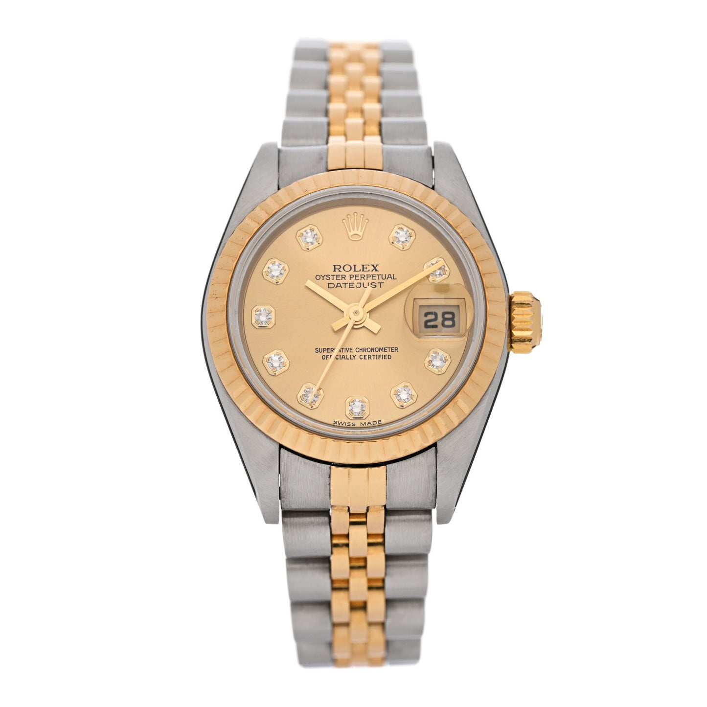 Stainless Steel 18K Yellow Gold Diamond 26mm Oyster Perpetual Datejust Watch Champagne 79173