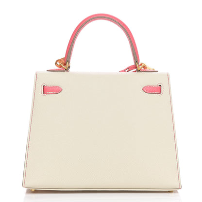 Hermes Epsom Bi-Color Horseshoe Kelly Sellier 25 Craie Rose Azalee 4 of 36