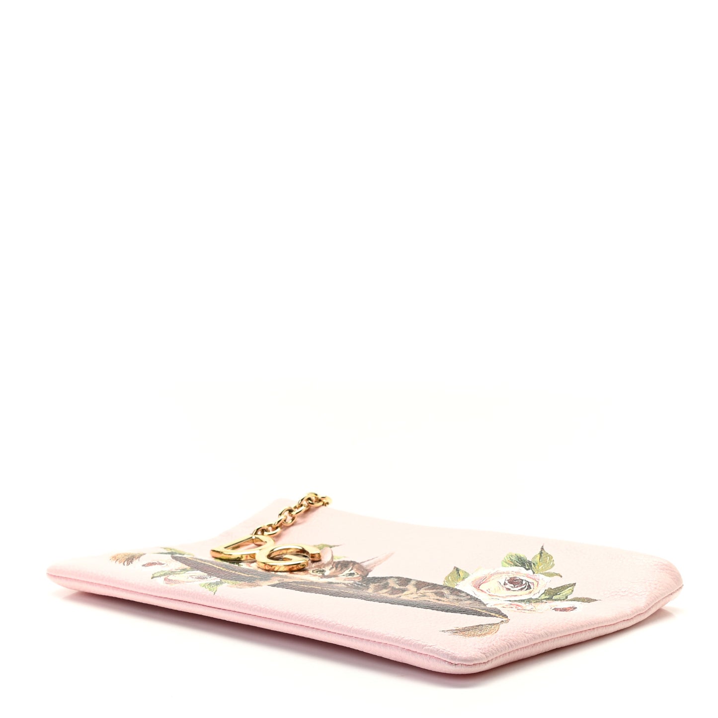 Calfskin Cleo Cat Print Clutch Pink Multicolor