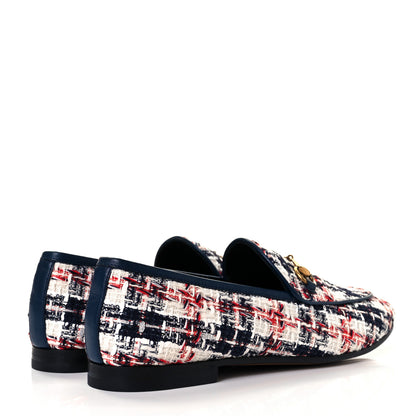 Gucci Tweed Check Horsebit Womens Jordaan Loafers 38.5 Gardenia Ink Blue Agata 4 of 8