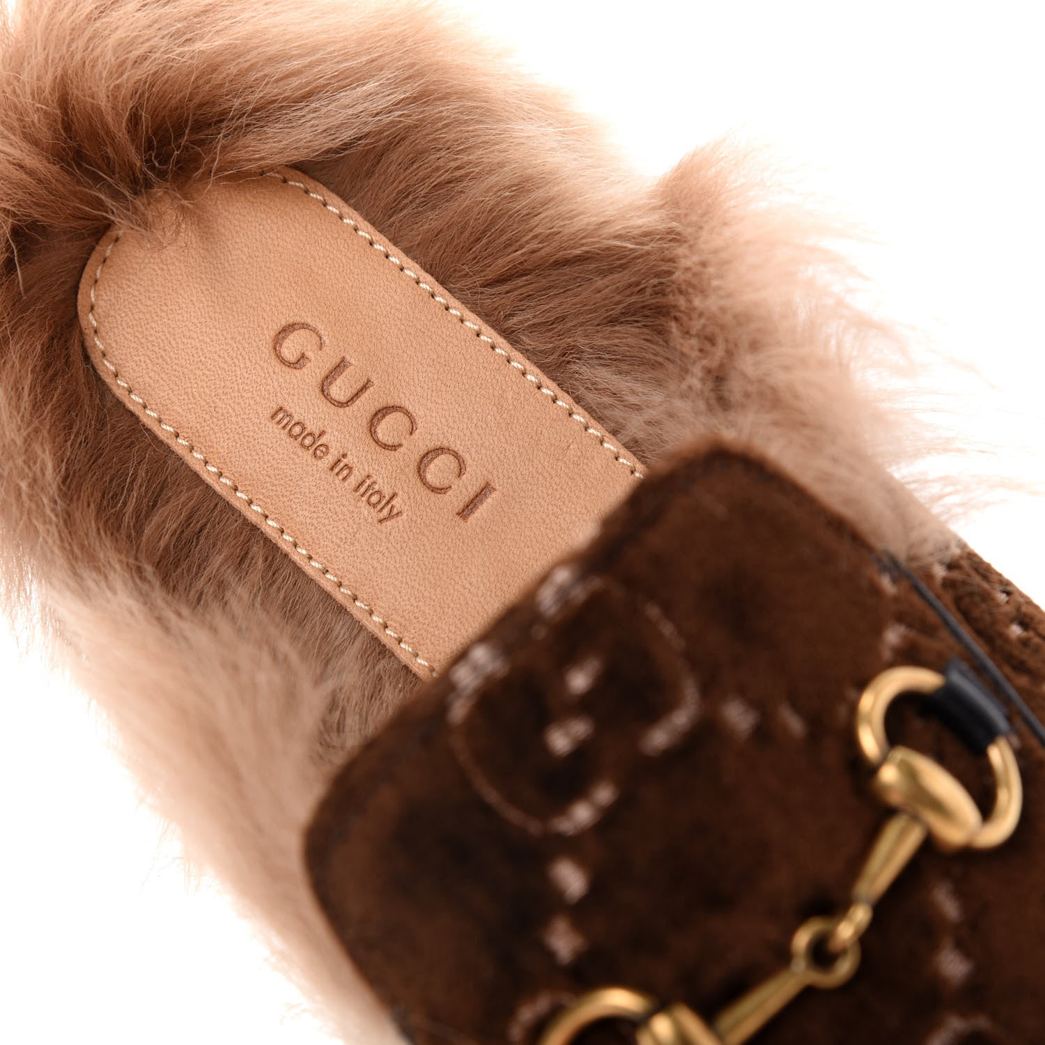 Gucci Velvet GG Monogram Fur Womens Princetown Slippers 37 Brown Black Natural 8 of 9