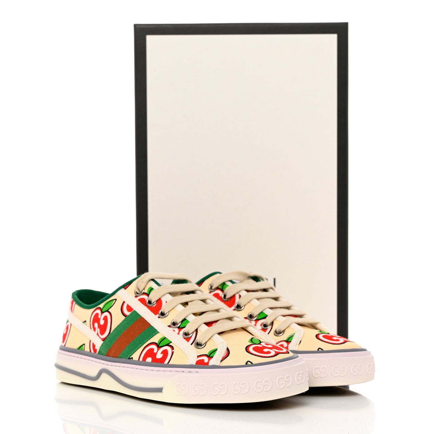 Canvas Web GG Apple Womens 1977 Tennis Sneakers 36 Ivory Red Mystic White New Shamarock