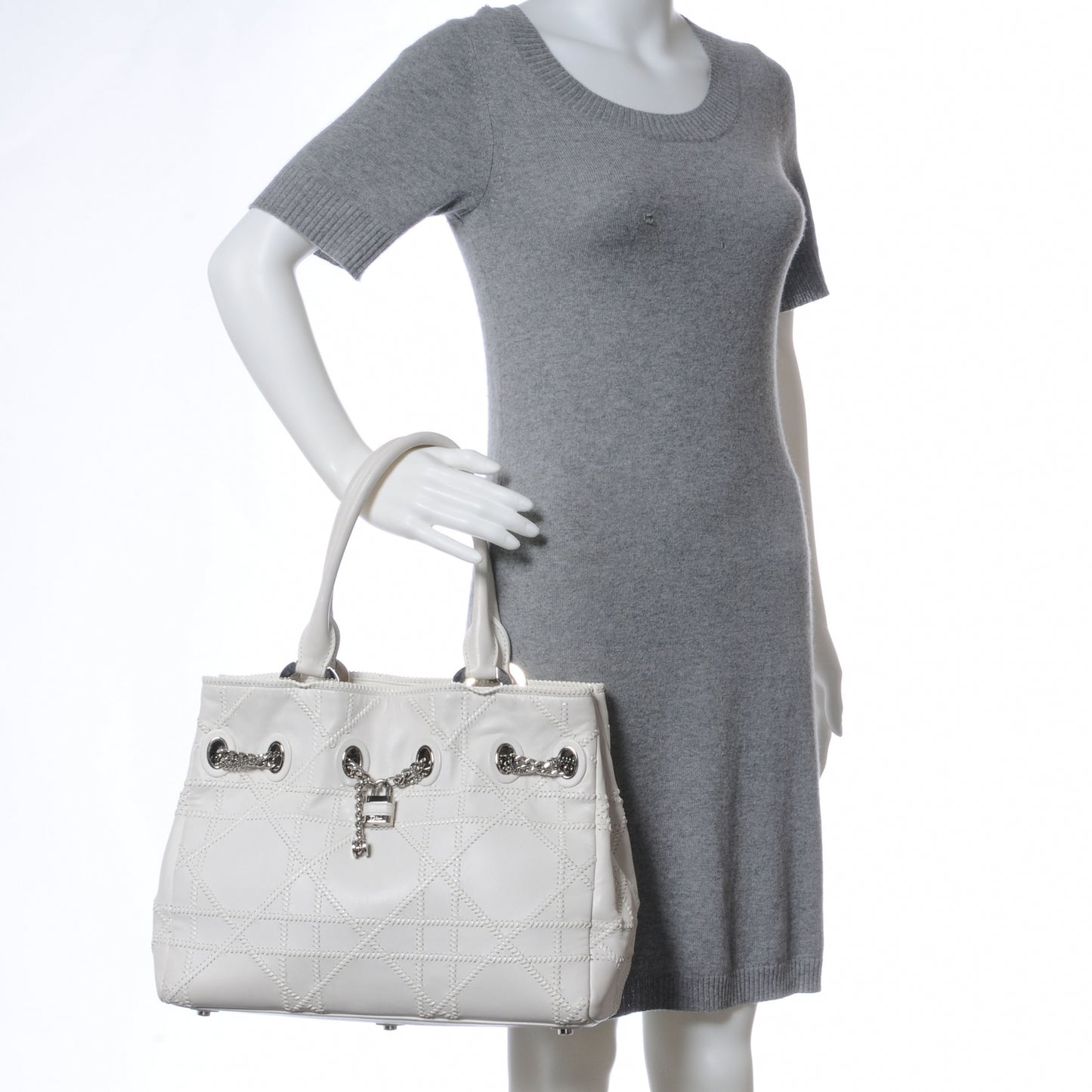 Lambskin Cannage Overstitching Chri Chri Tote White