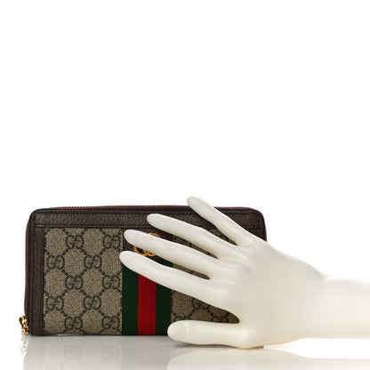 Gucci GG Supreme Monogram Web Ophidia Zip Around Wallet Brown 2 of 10