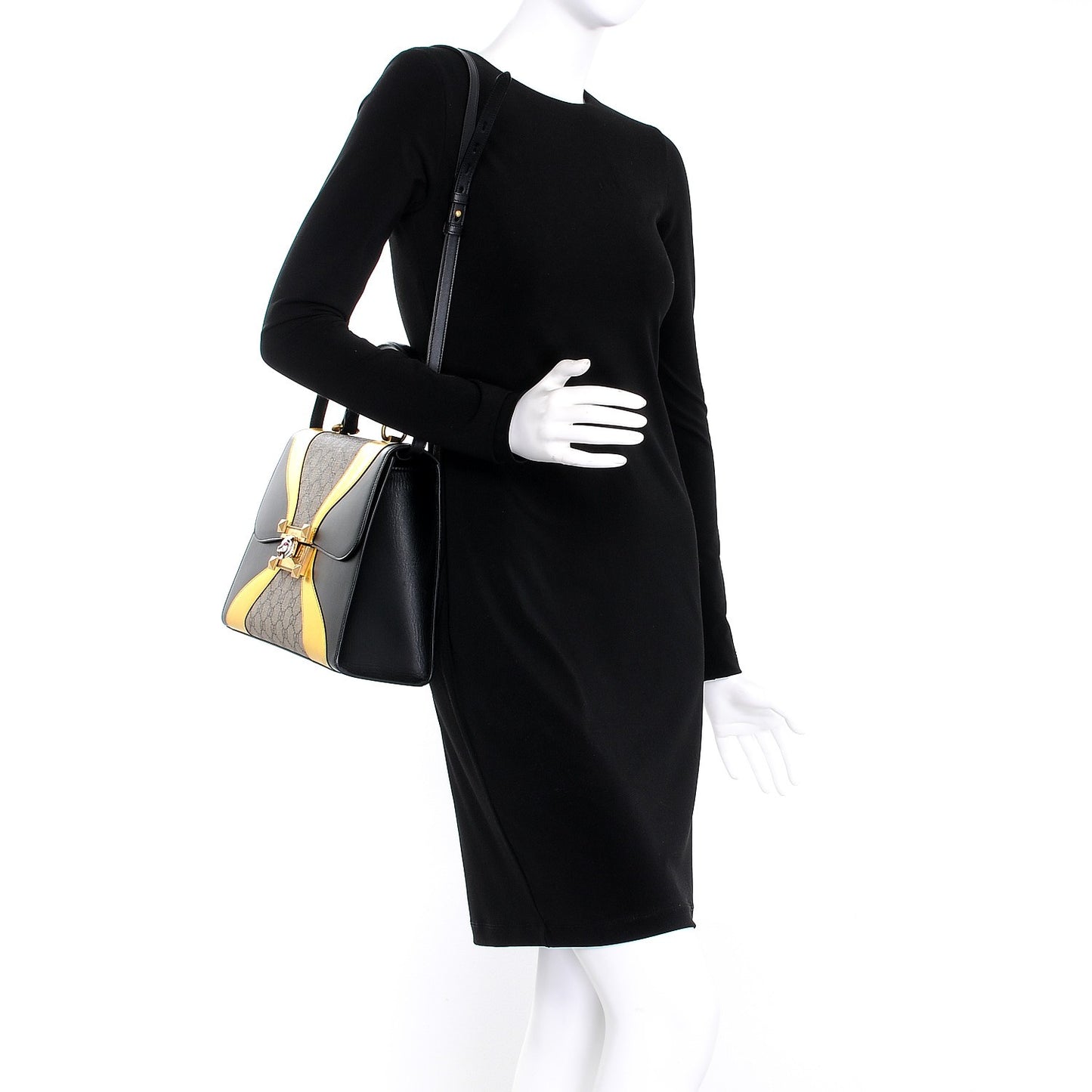 Nappa GG Supreme Monogram Medium Osiride Top Handle Bag Black Oro Vecchio Beige Ebony