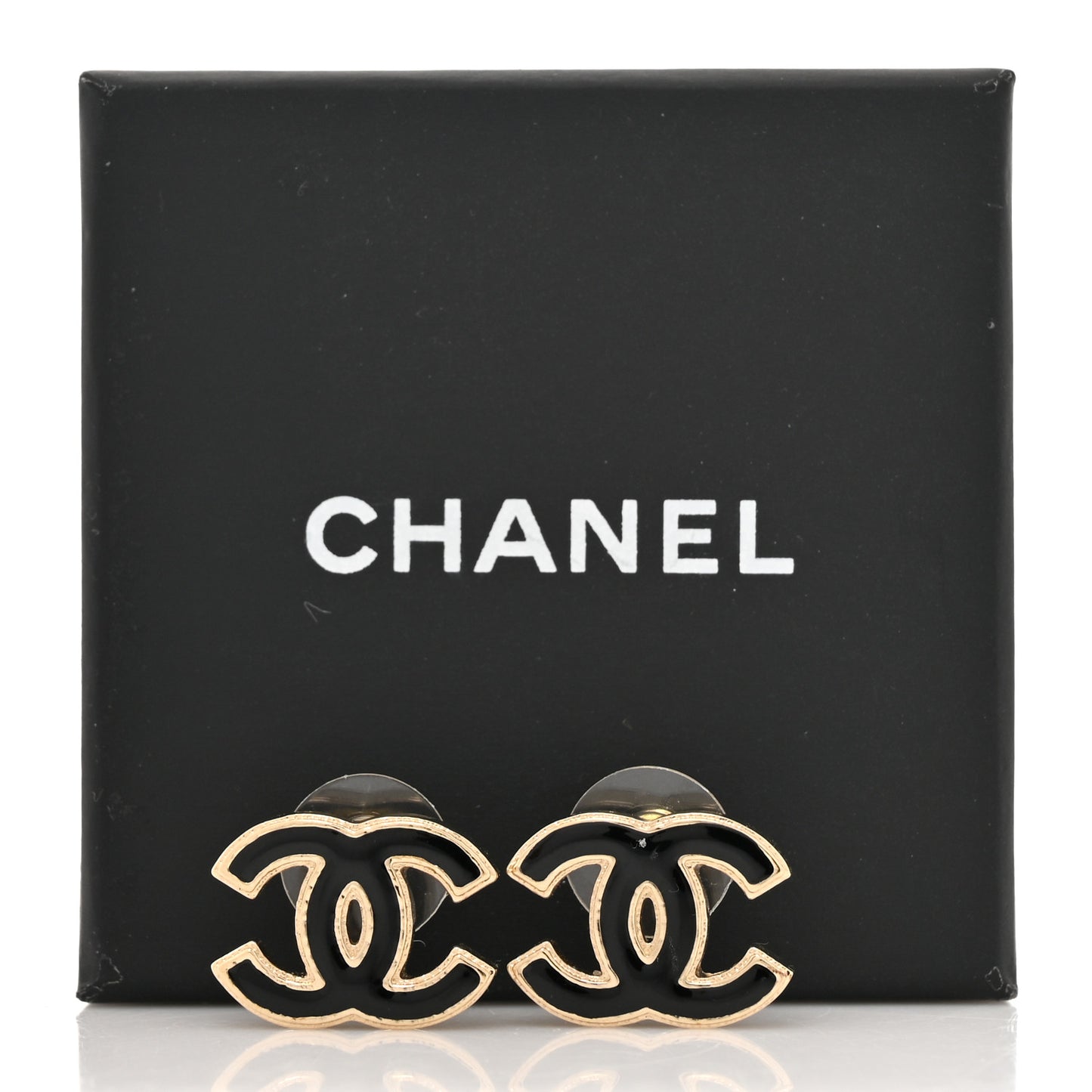 Metal Enamel CC Earrings Black Gold