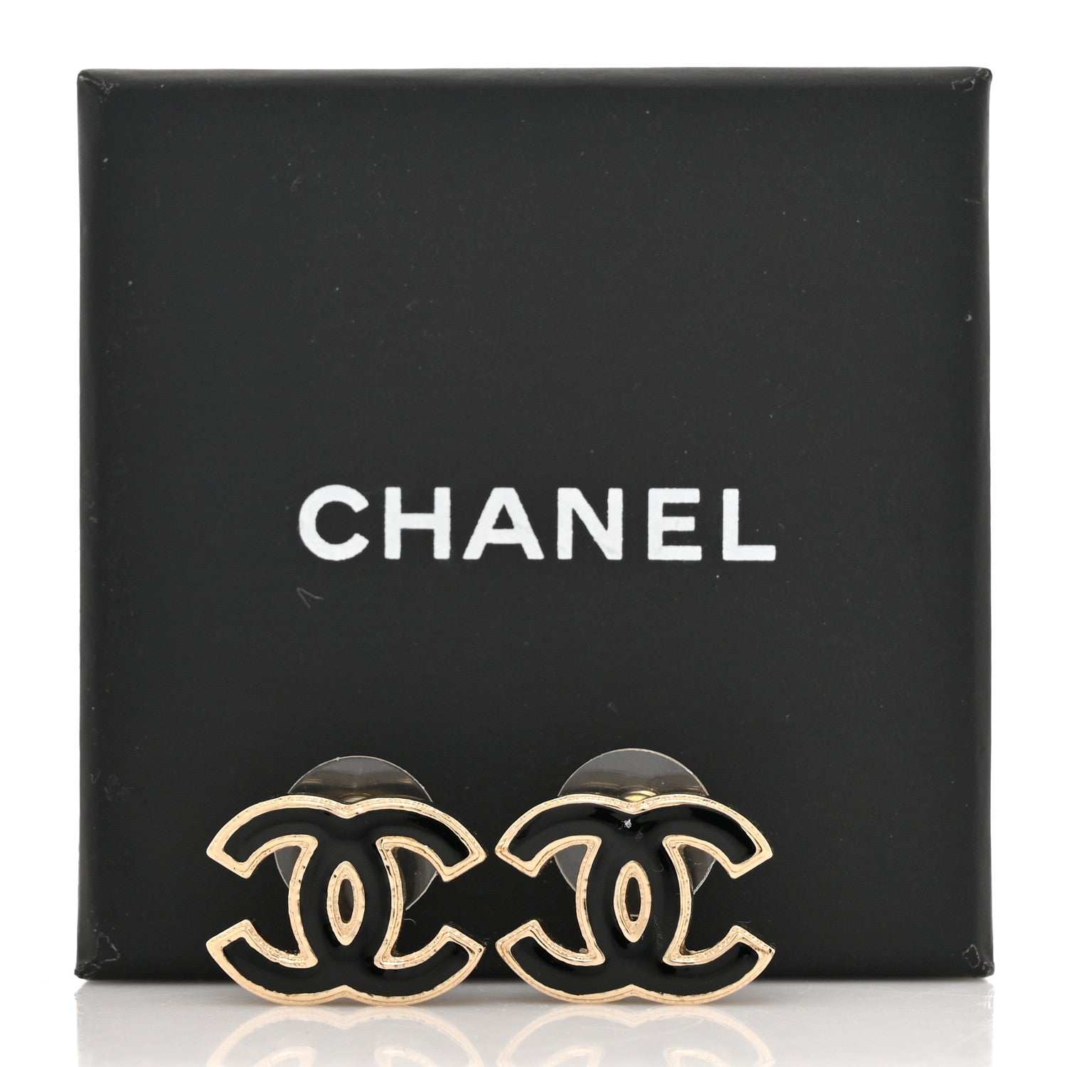 Chanel Metal Enamel CC Earrings Black Gold 6 of 6