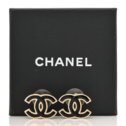 Chanel Metal Enamel CC Earrings Black Gold 6 of 6