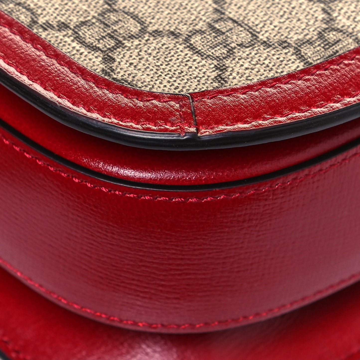 GG Supreme Monogram Azalea Calfskin Horsebit 1955 Shoulder Bag Beige Ebony New Cherry Red