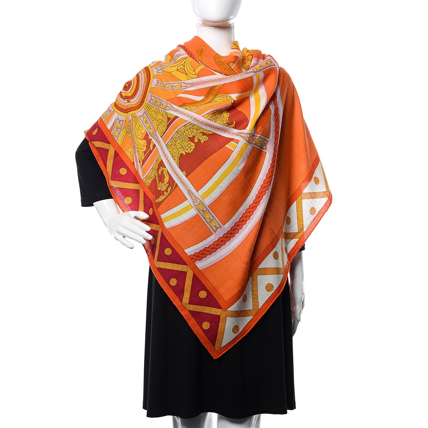 Hermes Cashmere Silk Balade En Berline Shawl 140 Orange Soleil Vert 2 of 4