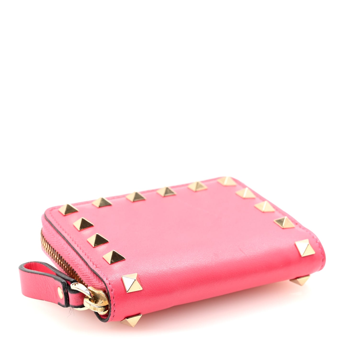 Calfskin Rockstud Zip Around Coin Case Card Holder Shadow Pink