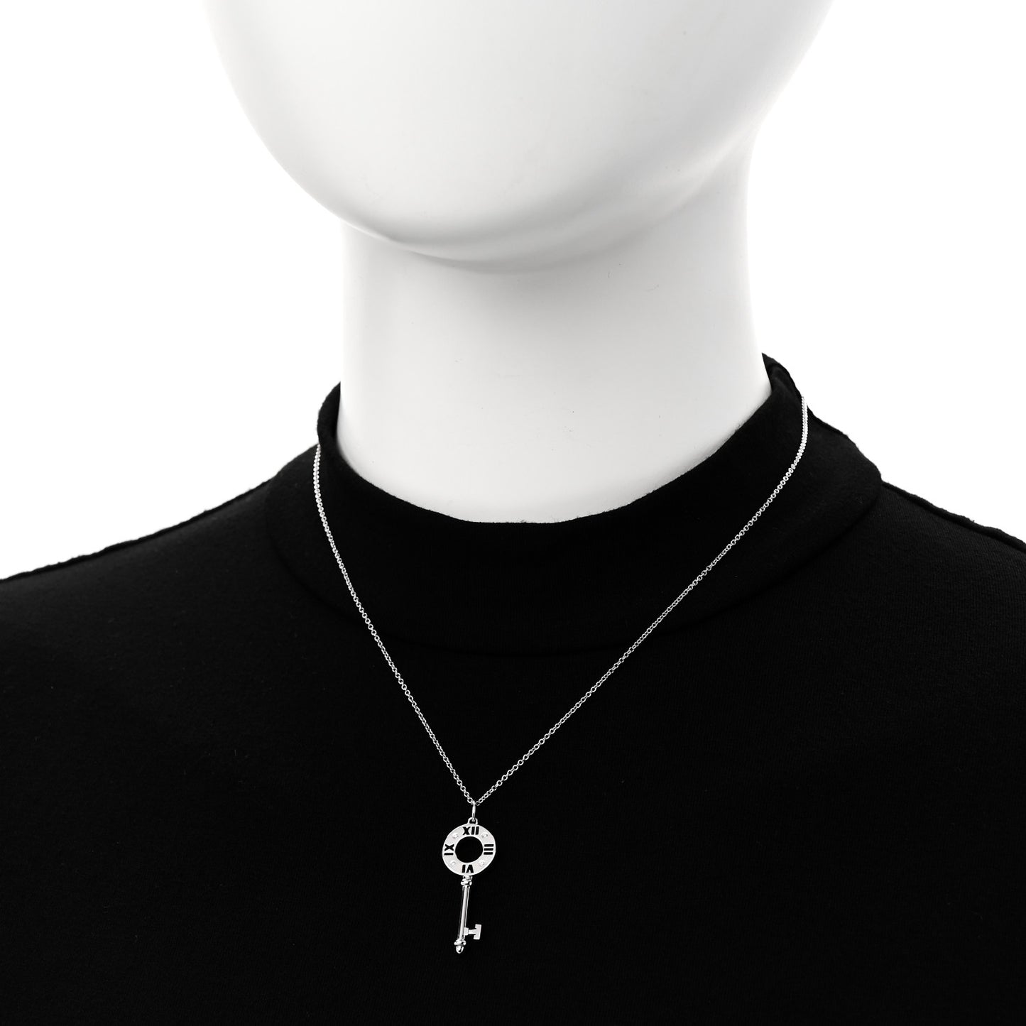 18K White Gold Diamond Atlas Pierced Key Pendant Necklace
