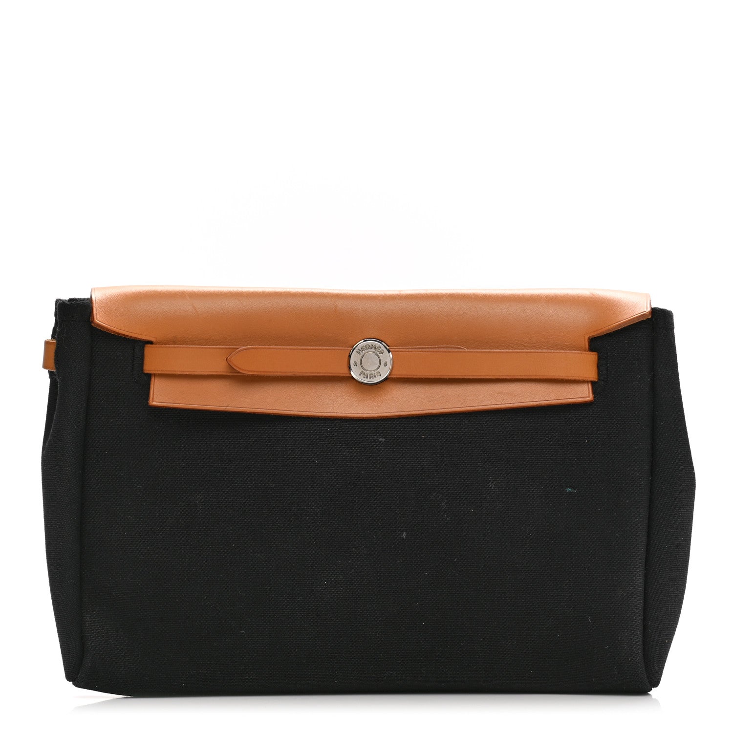 Hermes Toile Vache Calfskin Herbag Clutch Natural Black 1 of 25