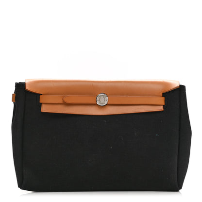 Hermes Toile Vache Calfskin Herbag Clutch Natural Black 1 of 25
