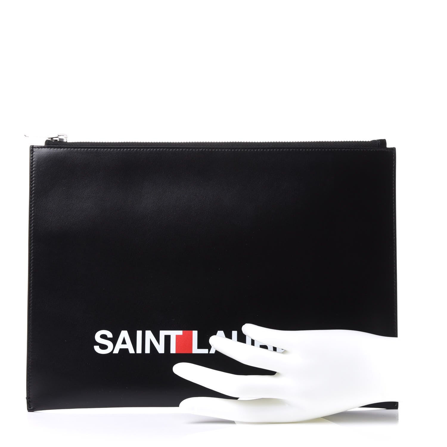 Saint Laurent Calfskin Logo Zipped Tablet Pouch Black 2 of 9