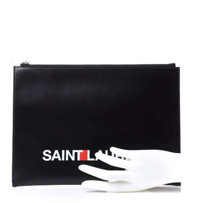 Saint Laurent Calfskin Logo Zipped Tablet Pouch Black 2 of 9