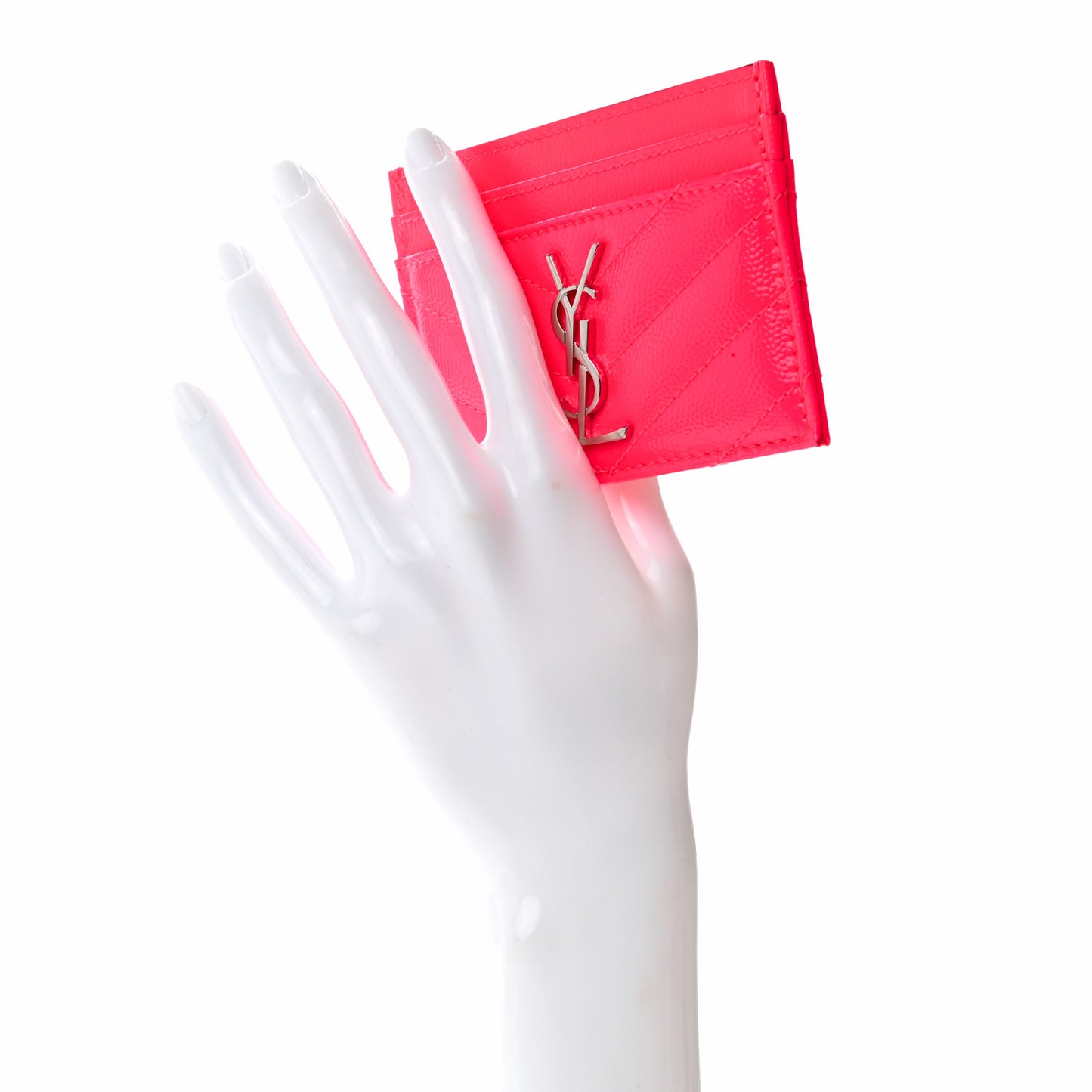 Grain De Poudre Matelasse Chevron Monogram Credit Card Case Neon Pink