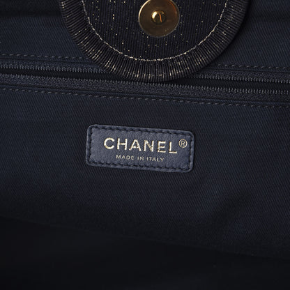 Chanel Lurex Canvas Medium Deauville Tote Navy Blue Gold 6 of 10
