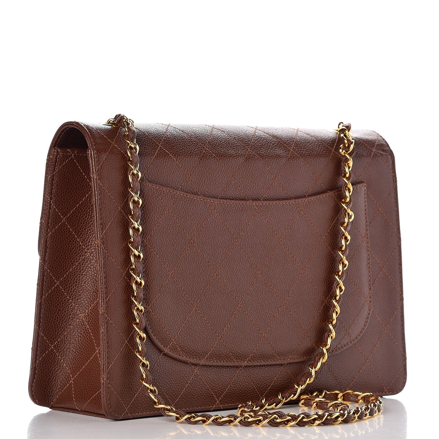 Caviar Stitch Jumbo Single Flap Brown