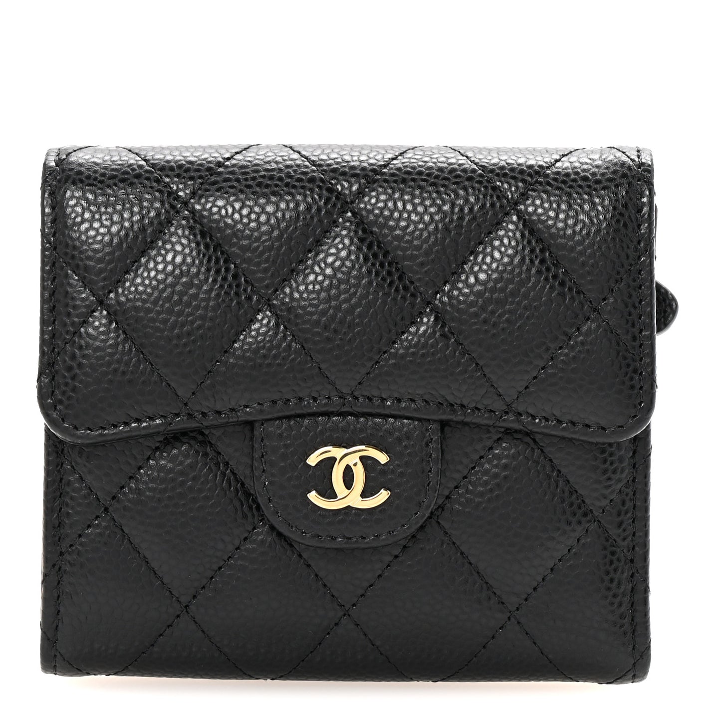 Caviar Quilted Compact Flap Wallet Black