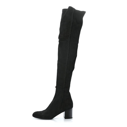 Hermes Suede Goatskin Decibel Thigh-High Boots 37.5 Black 1 of 7