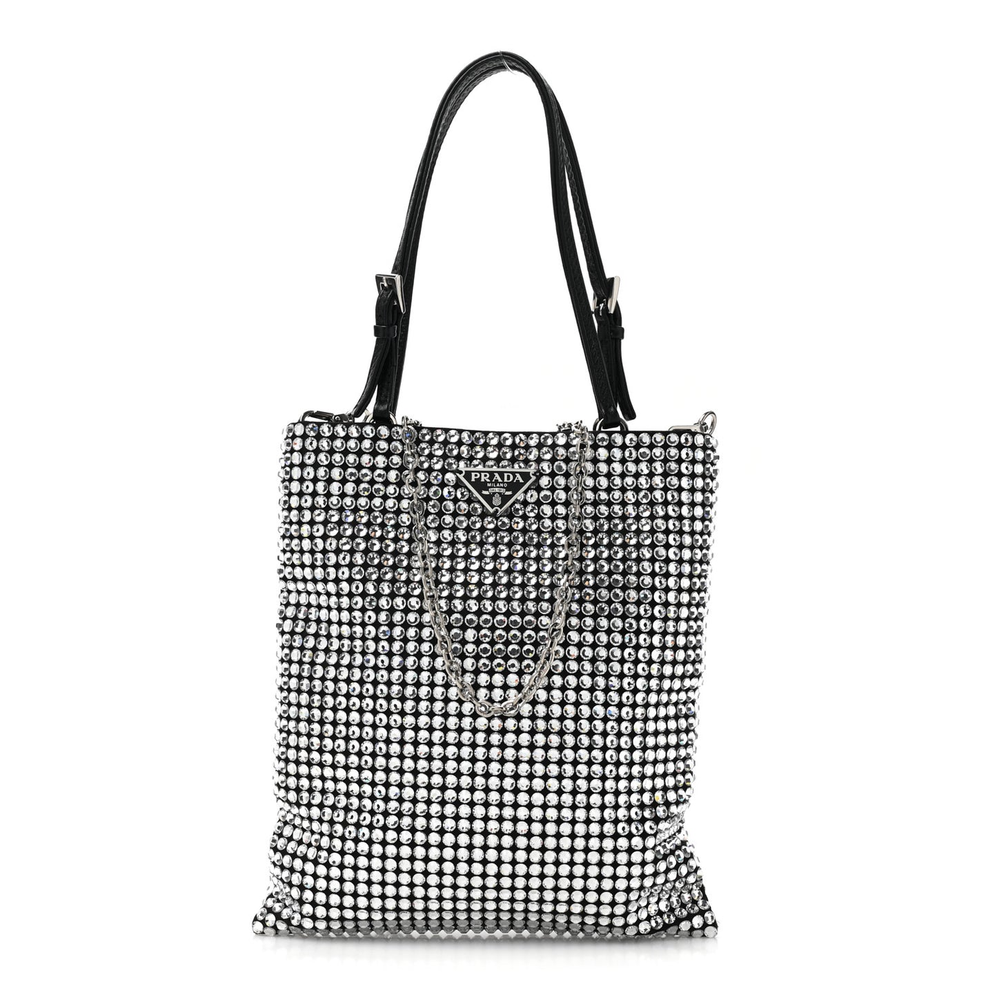 Satin Crystal Metal Triangle Logo Chain Crossbody Handbag Cristal