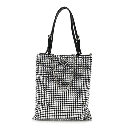 Prada Satin Crystal Metal Triangle Logo Chain Crossbody Handbag Cristal 1 of 9
