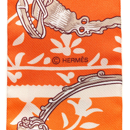 Hermes Silk Etriers Remix Twilly Orange Creme Beige 4 of 5