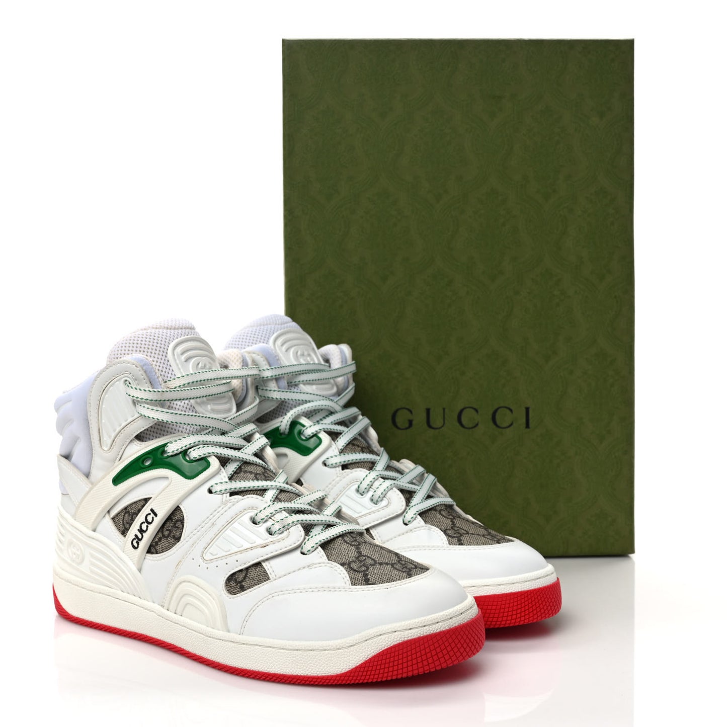 Demetra GG Supreme Monogram Womens Basket High Top Sneakers 39 Great White Beige Ebony