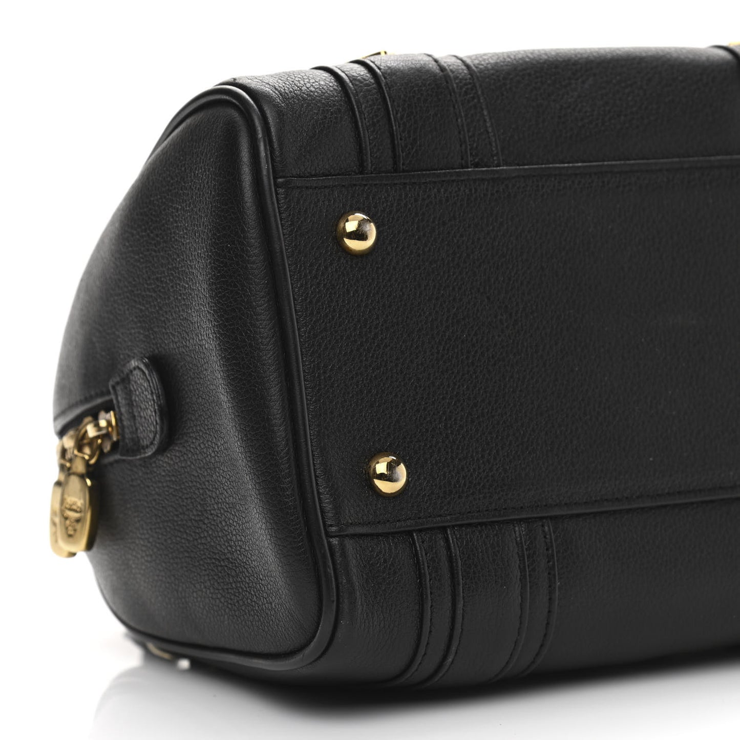 Grained Calfskin Studded Boston Bag Black