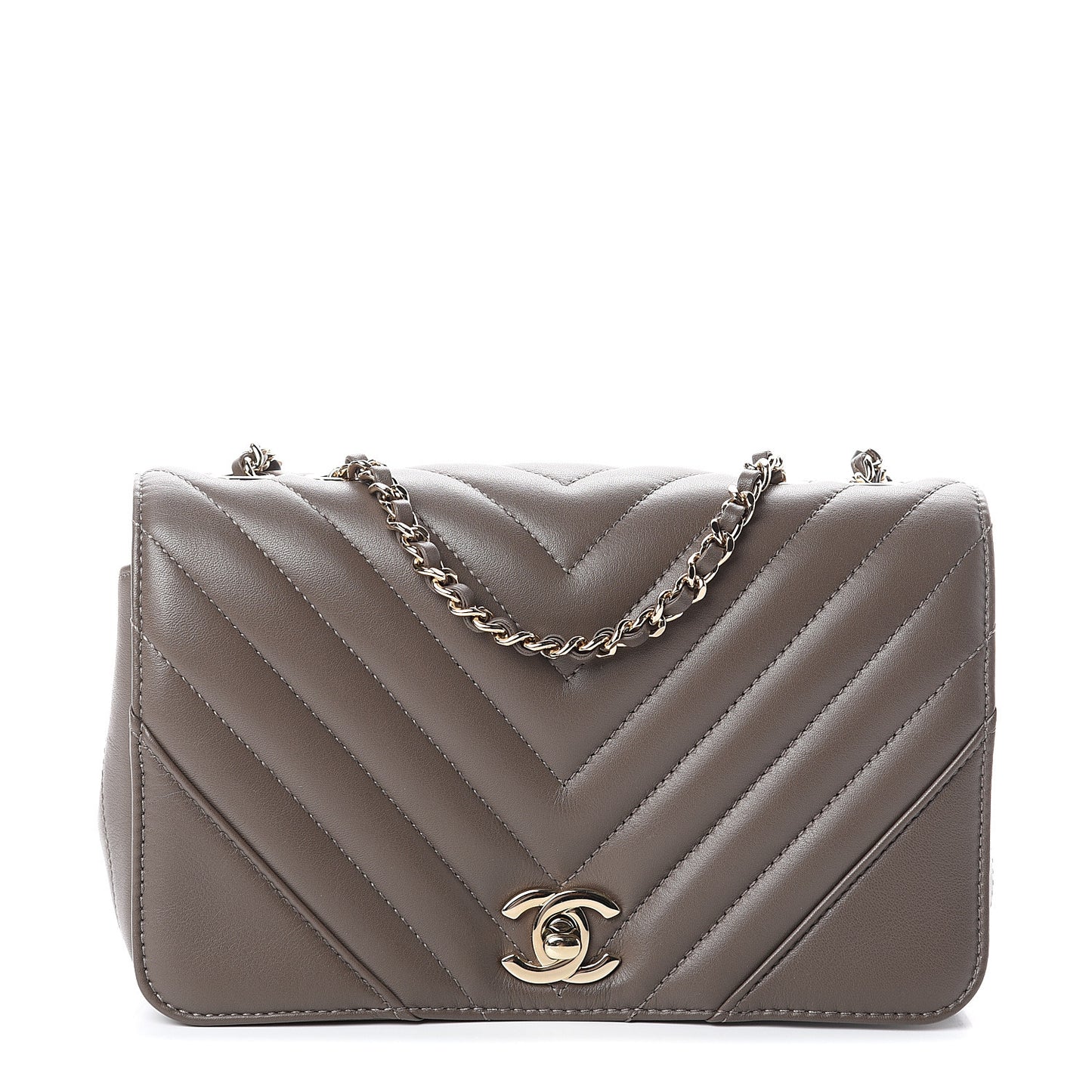 Calfskin Chevron Quilted Small Statement Flap Khaki