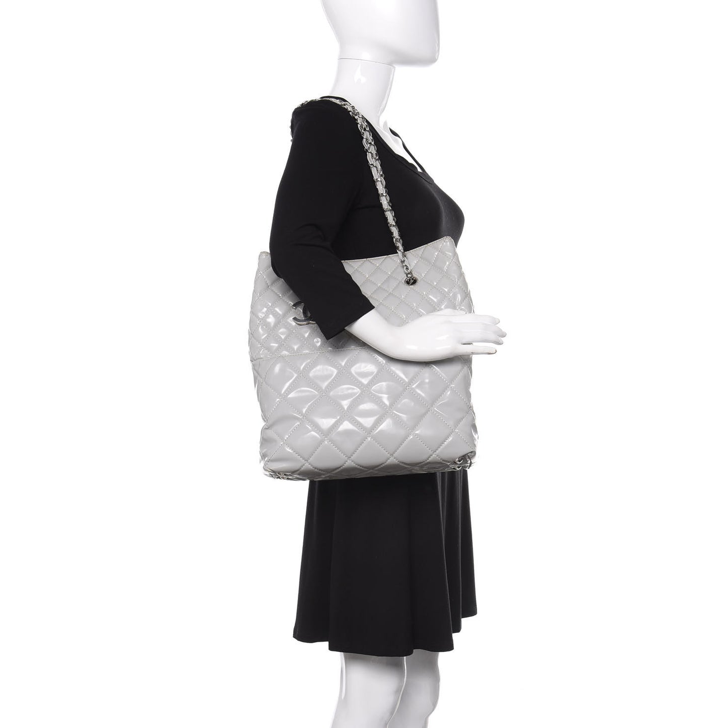 Vinyl Quilted In The Business North South Tote Light Grey