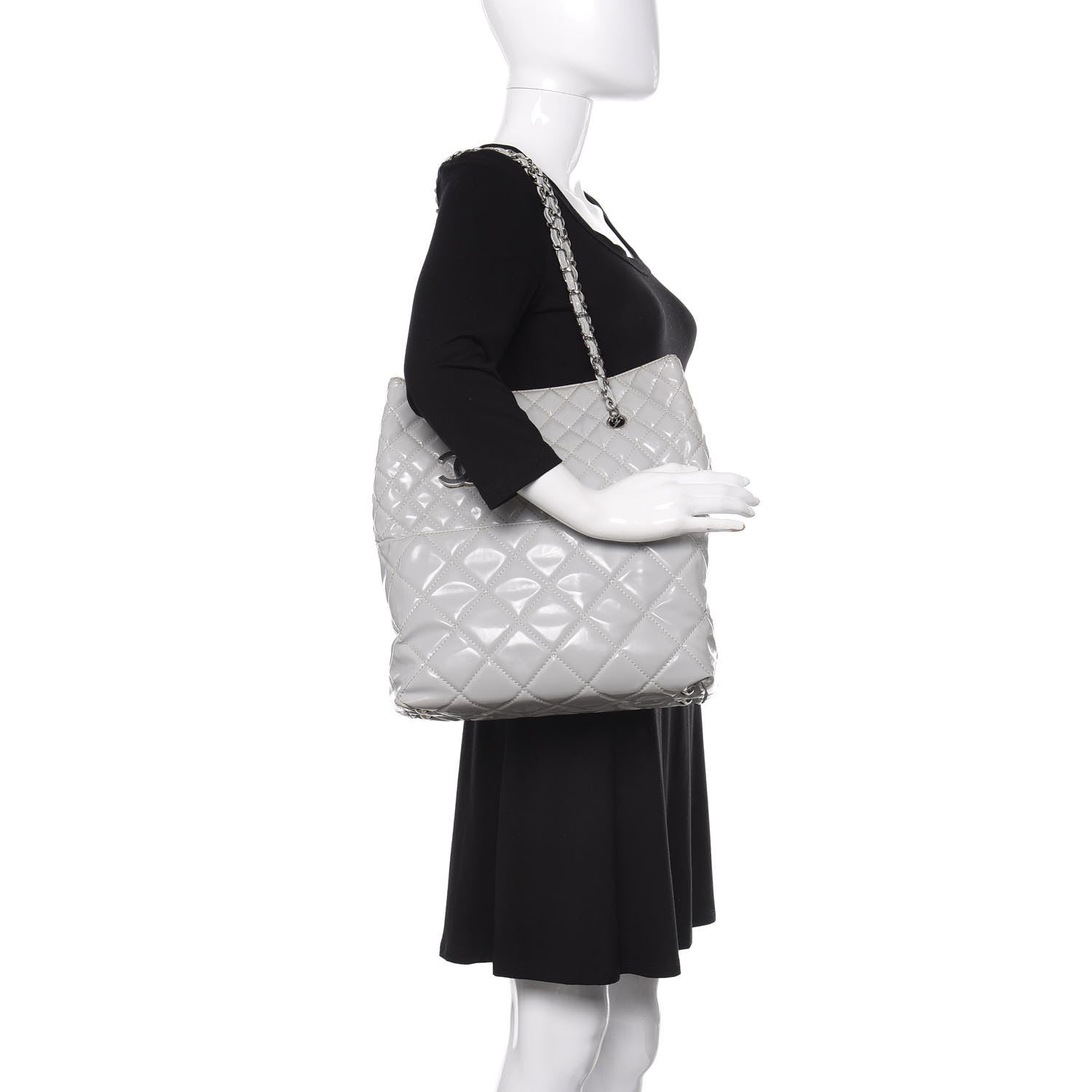 Chanel Vinyl Quilted In The Business North South Tote Light Grey 2 of 15