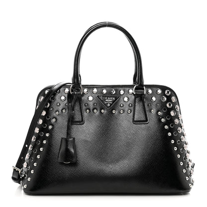 Prada Saffiano Vernice Small Crystal Pyramid Bag Black 1 of 9