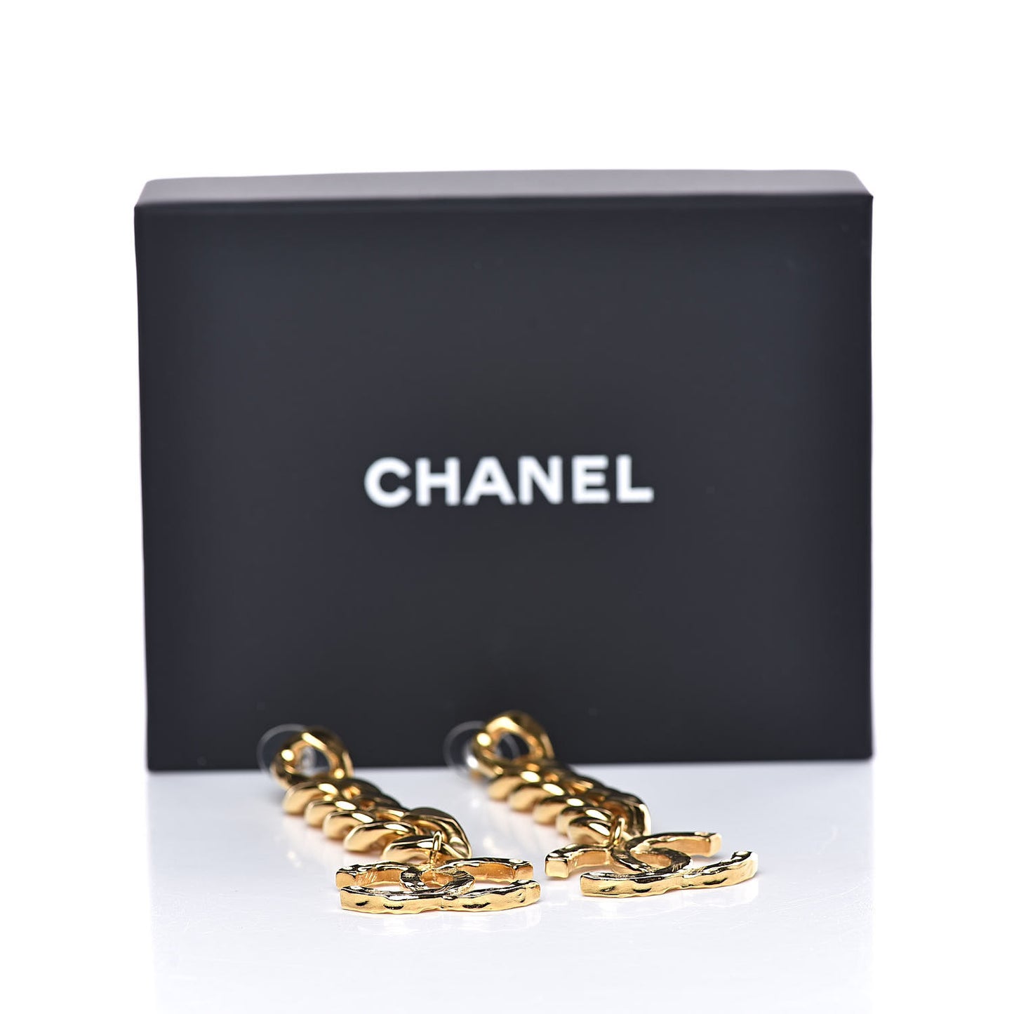 Metal CC Pick Drop Earrings Gold