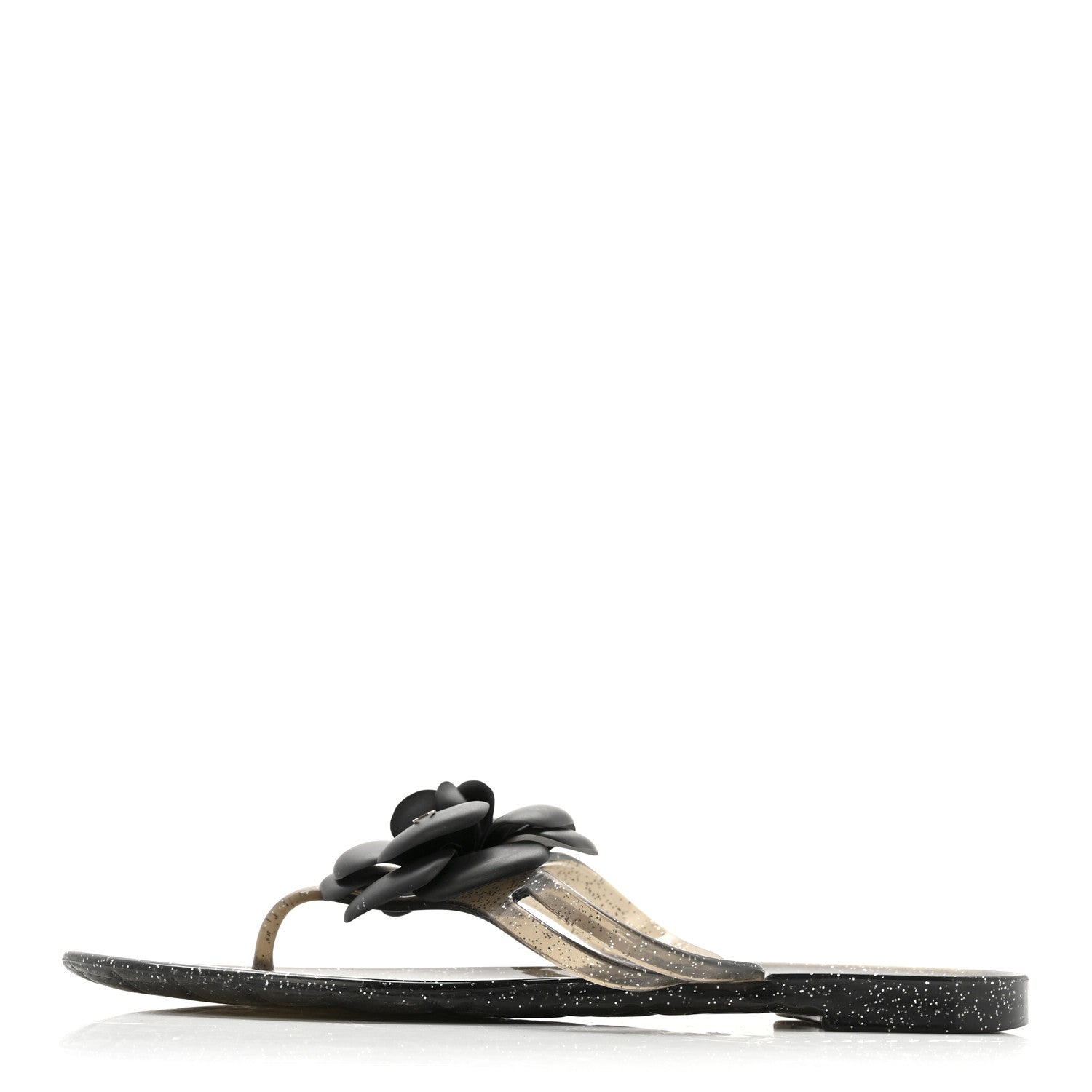 Chanel Glitter Jelly Camellia Thong Sandals 37 Black 1 of 10