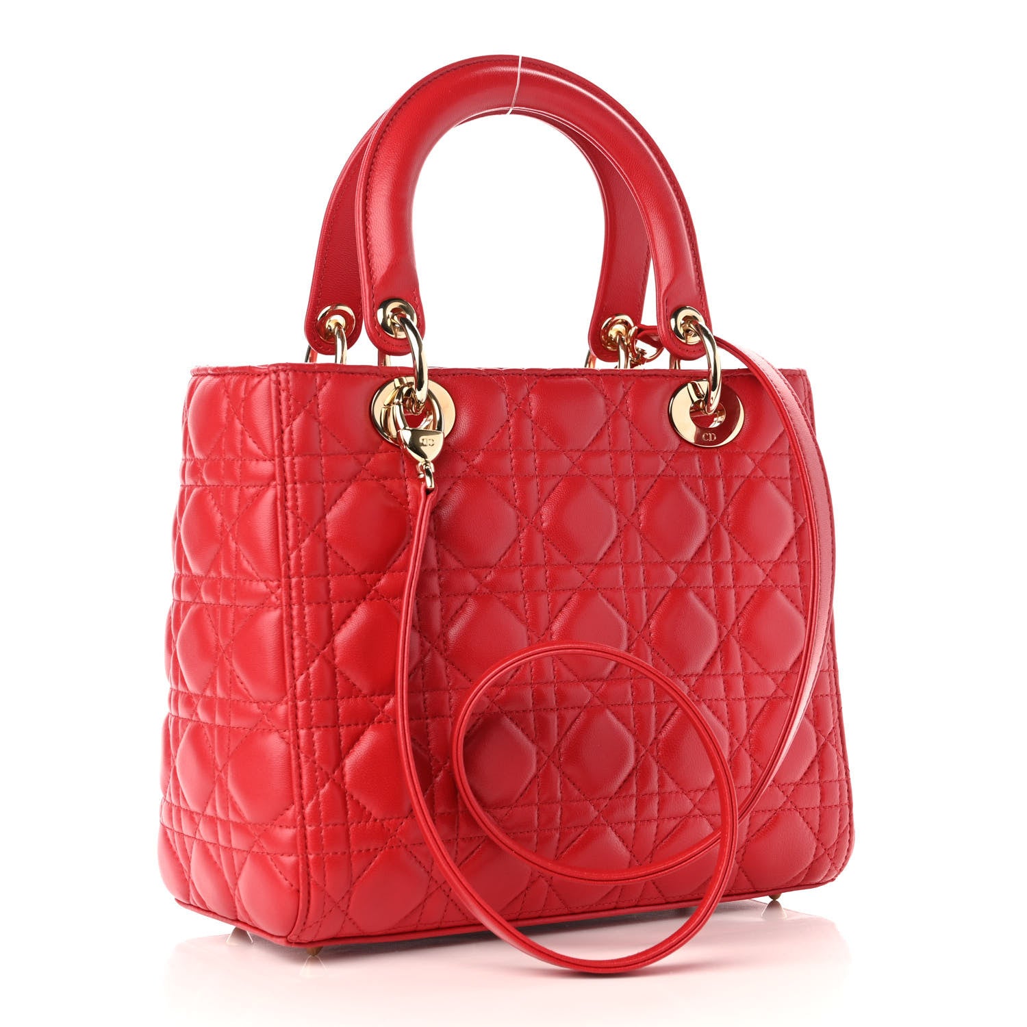 Christian Dior Lambskin Cannage Medium Lady Dior Red 3 of 10