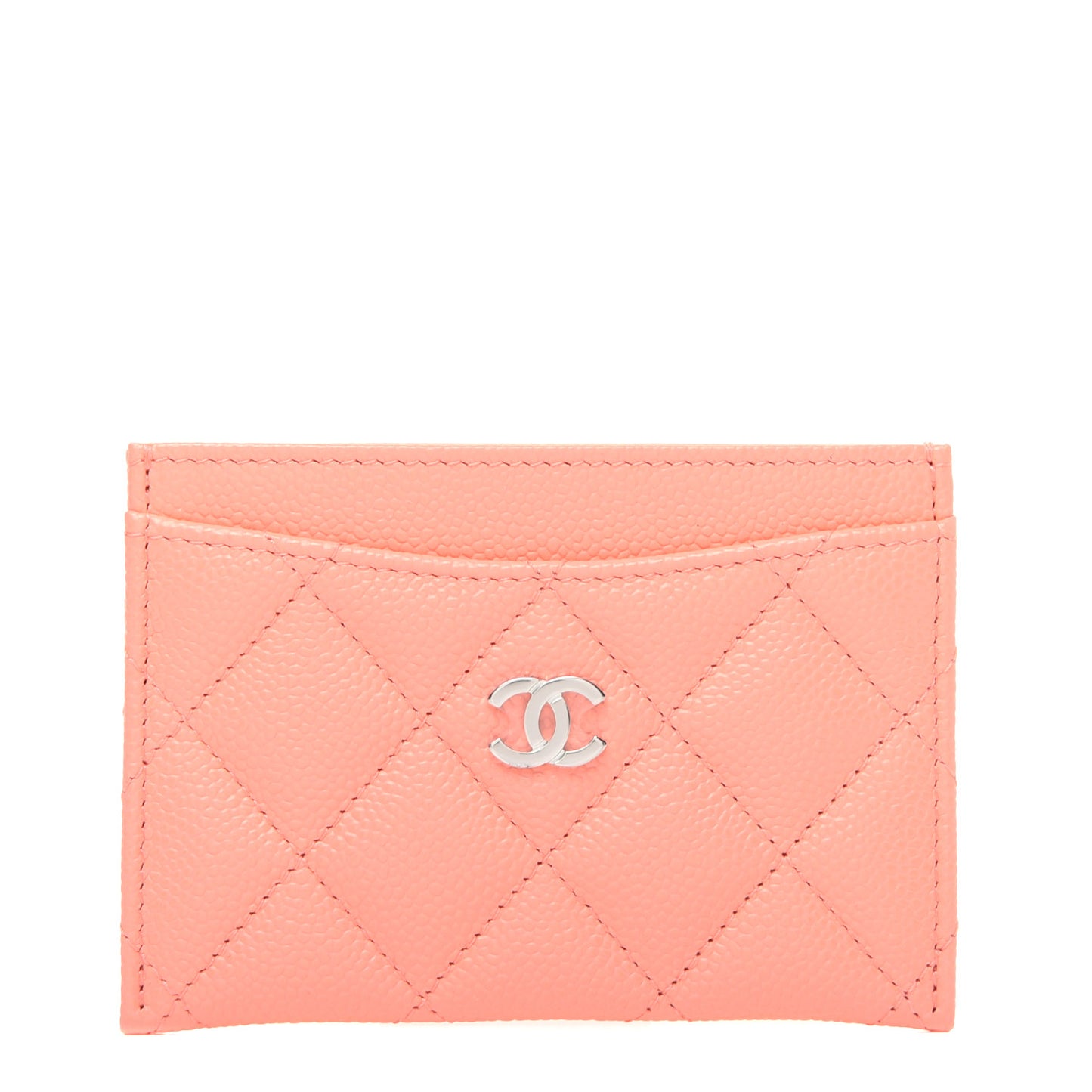 Caviar Quilted Card Holder Coral