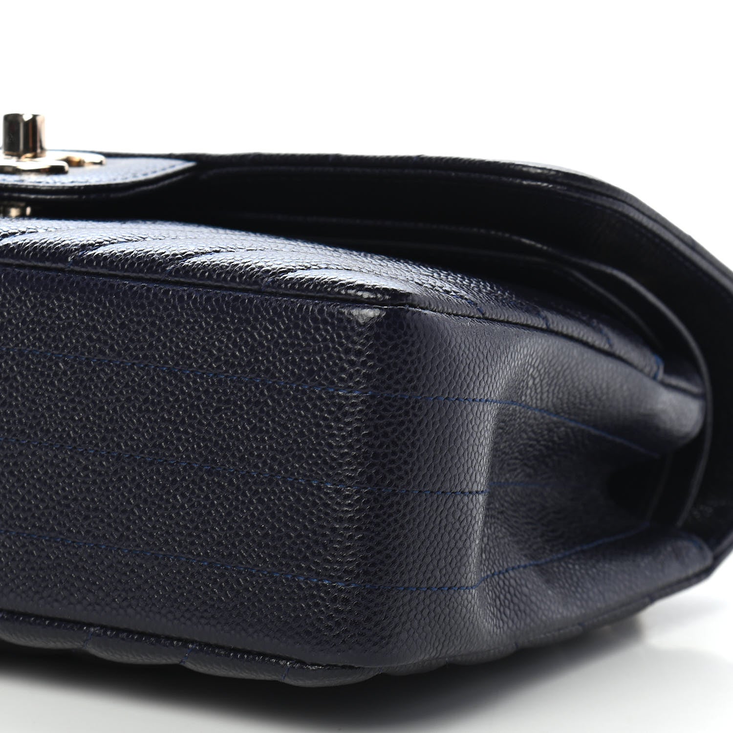 Chanel Caviar Chevron Quilted Small Double Flap Navy Blue 9 of 9