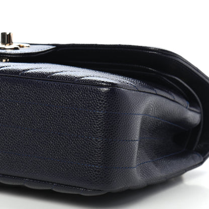 Chanel Caviar Chevron Quilted Small Double Flap Navy Blue 9 of 9