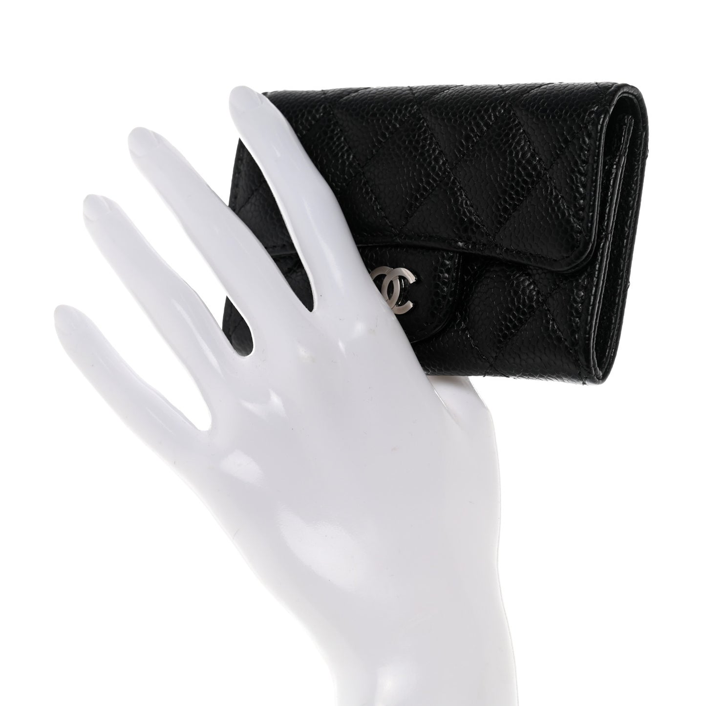 Caviar Quilted Flap Card Holder Black