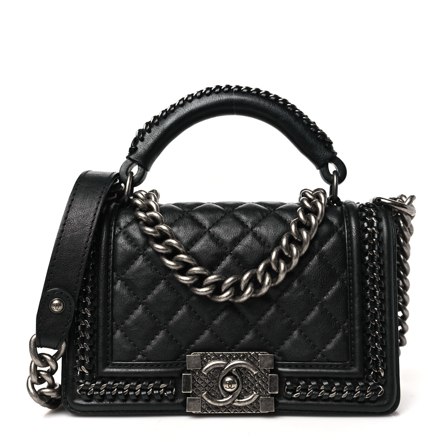 Chanel Calfskin Quilted Small Boy Top Handle Flap Black 1 of 11