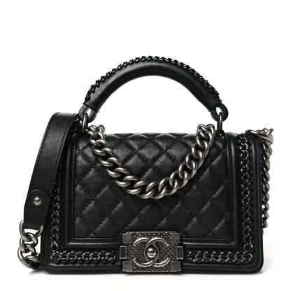 Chanel Calfskin Quilted Small Boy Top Handle Flap Black 1 of 11