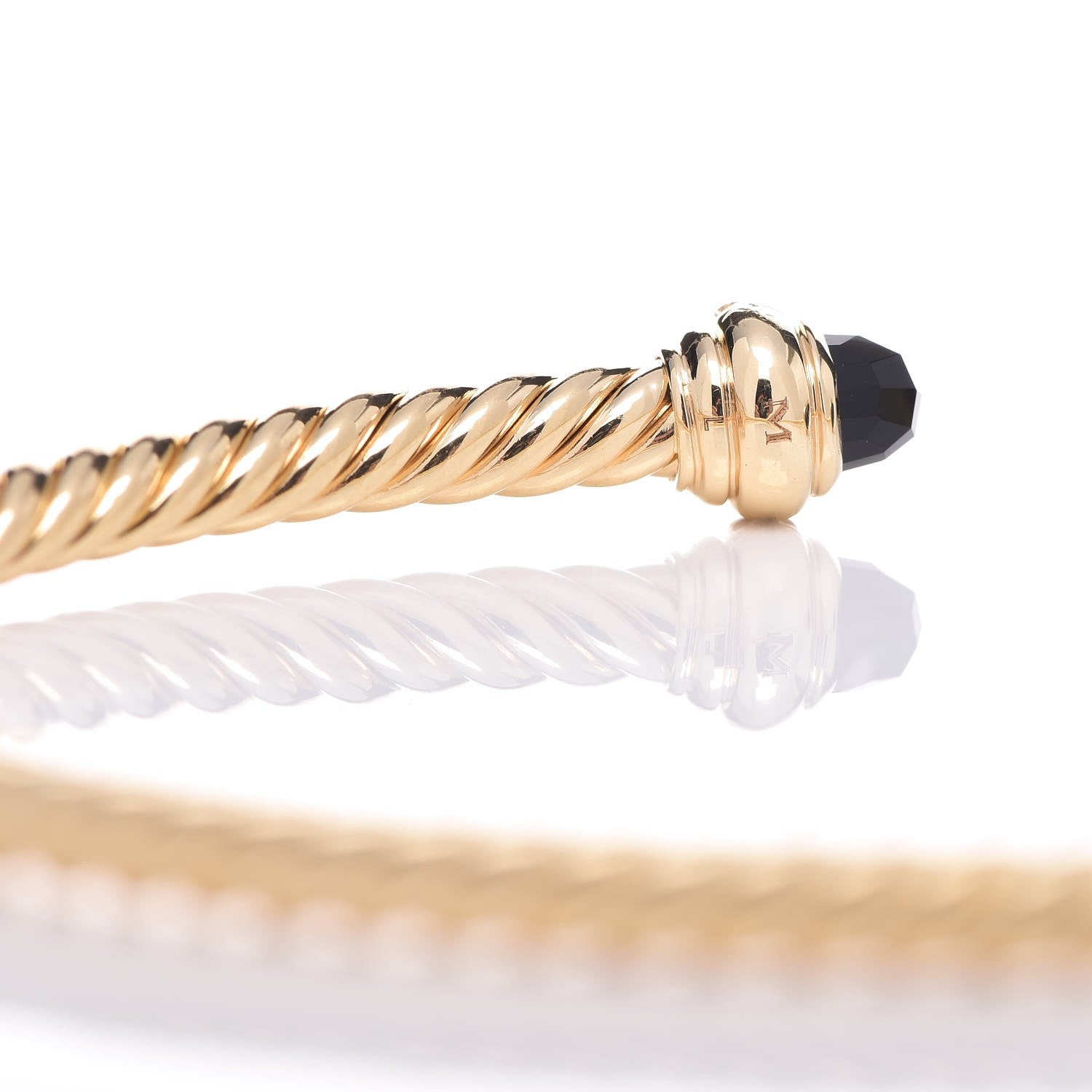 David Yurman 18K Yellow Gold Diamond Black Onyx 3mm Cablespira Bracelet 4 of 6