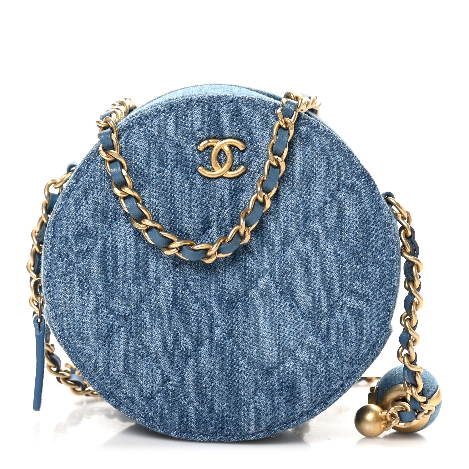 Chanel Denim Quilted Round Pearl Crush Clutch With Chain Blue 8 of 10