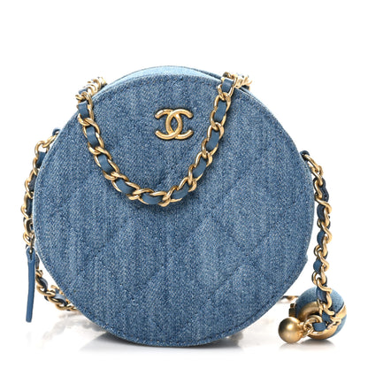Chanel Denim Quilted Round Pearl Crush Clutch With Chain Blue 8 of 10
