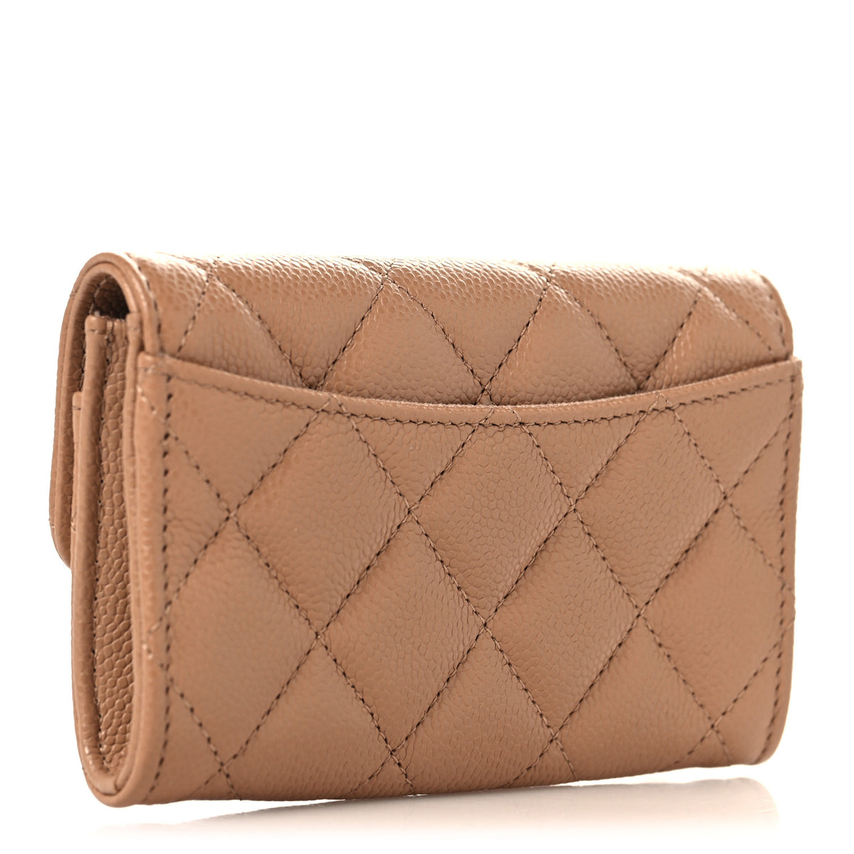 Caviar Quilted Flap Card Holder Wallet Dark Beige