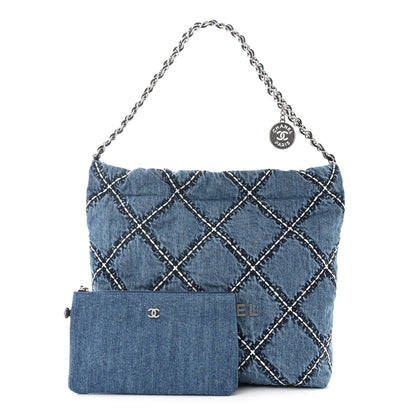 Chanel Denim Quilted Stitched Small Chanel 22 Blue 3 of 12