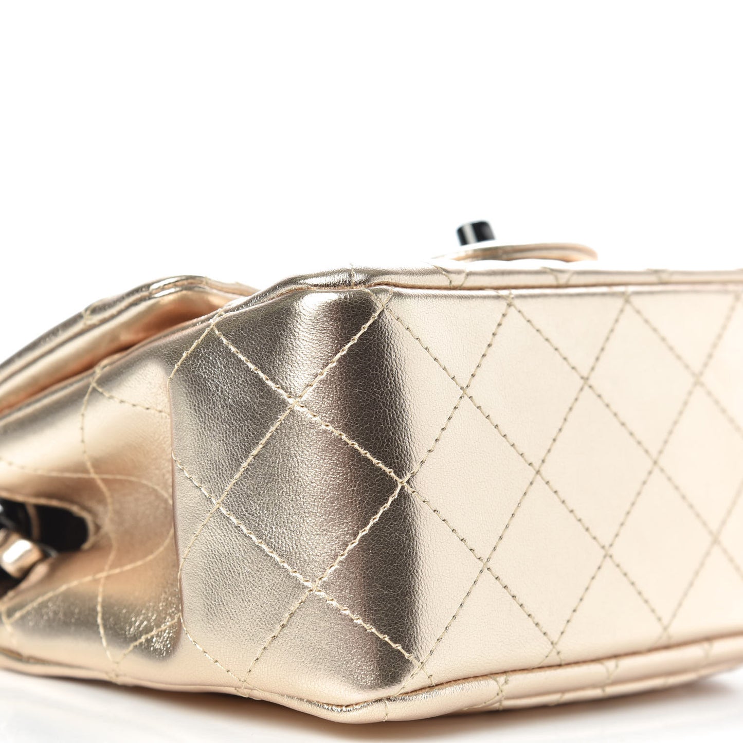 Metallic Lambskin Quilted Mini Square Flap Gold Black
