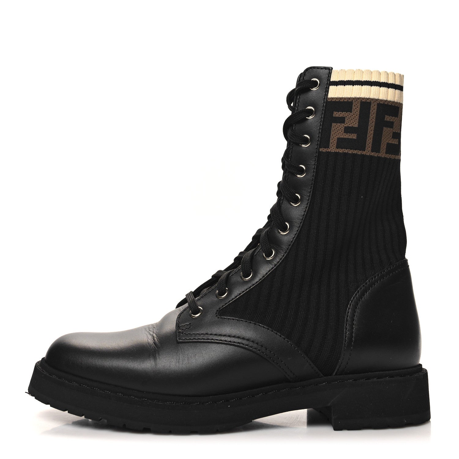 Fendi Calfskin Stretch Fabric Rockoko Biker Boots 39 Tobacco Black Marino 1 of 8